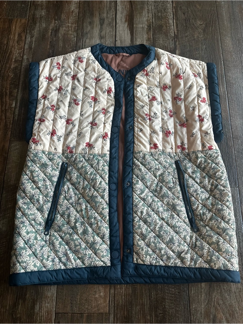 ZARA Women’s Quilted Floral Fall Boho Vest Sleeveless Button Front Pockets Sz M